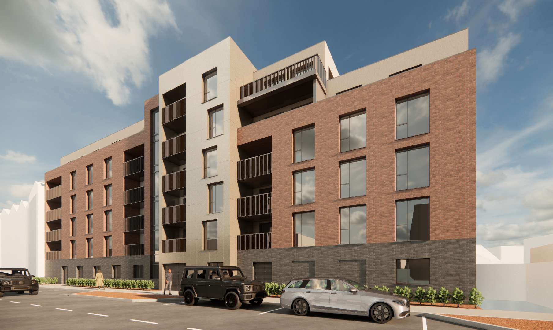 Street elevation and public realm, apartment scheme, Limerick City
