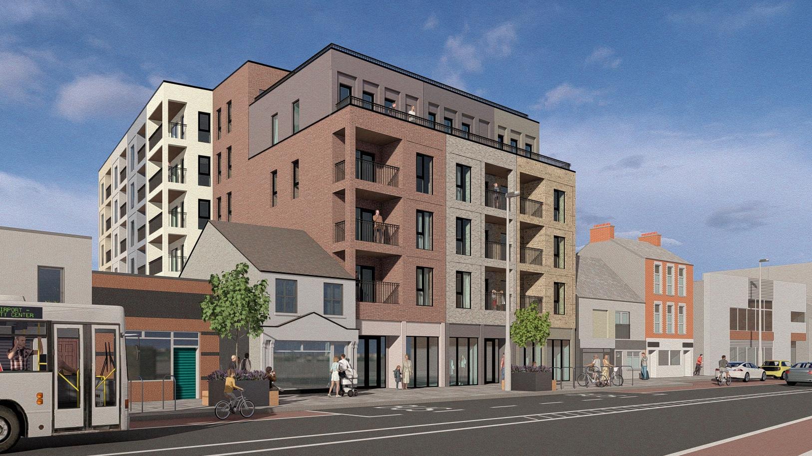 Mixed-use development at Parnell Street, Limerick City: retail at street level with apartments above